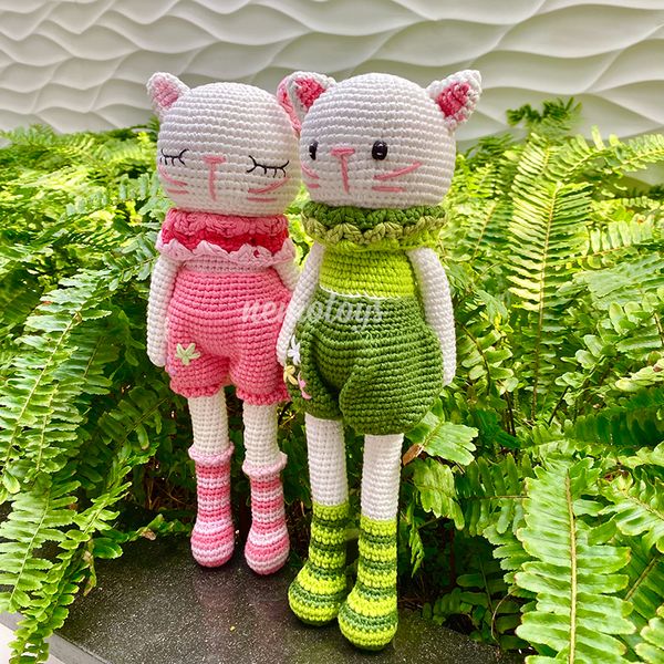  MÈO MYMY TẤT SỌC (35CM) - Thú bông bằng len handmade, Thú len Amigurumi, Búp bê len handmade 