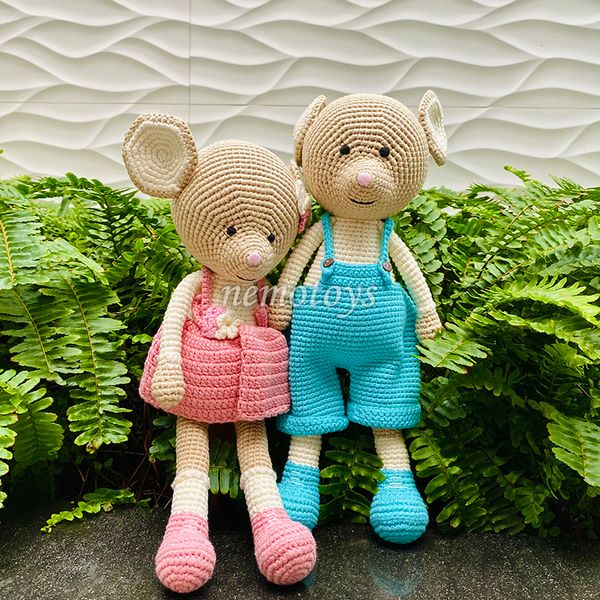  CHUỘT CÔNG TỬ VÀ TIỂU THƯ (35CM) - Thú bông bằng len handmade, Thú len Amigurumi, Búp bê len handmade 