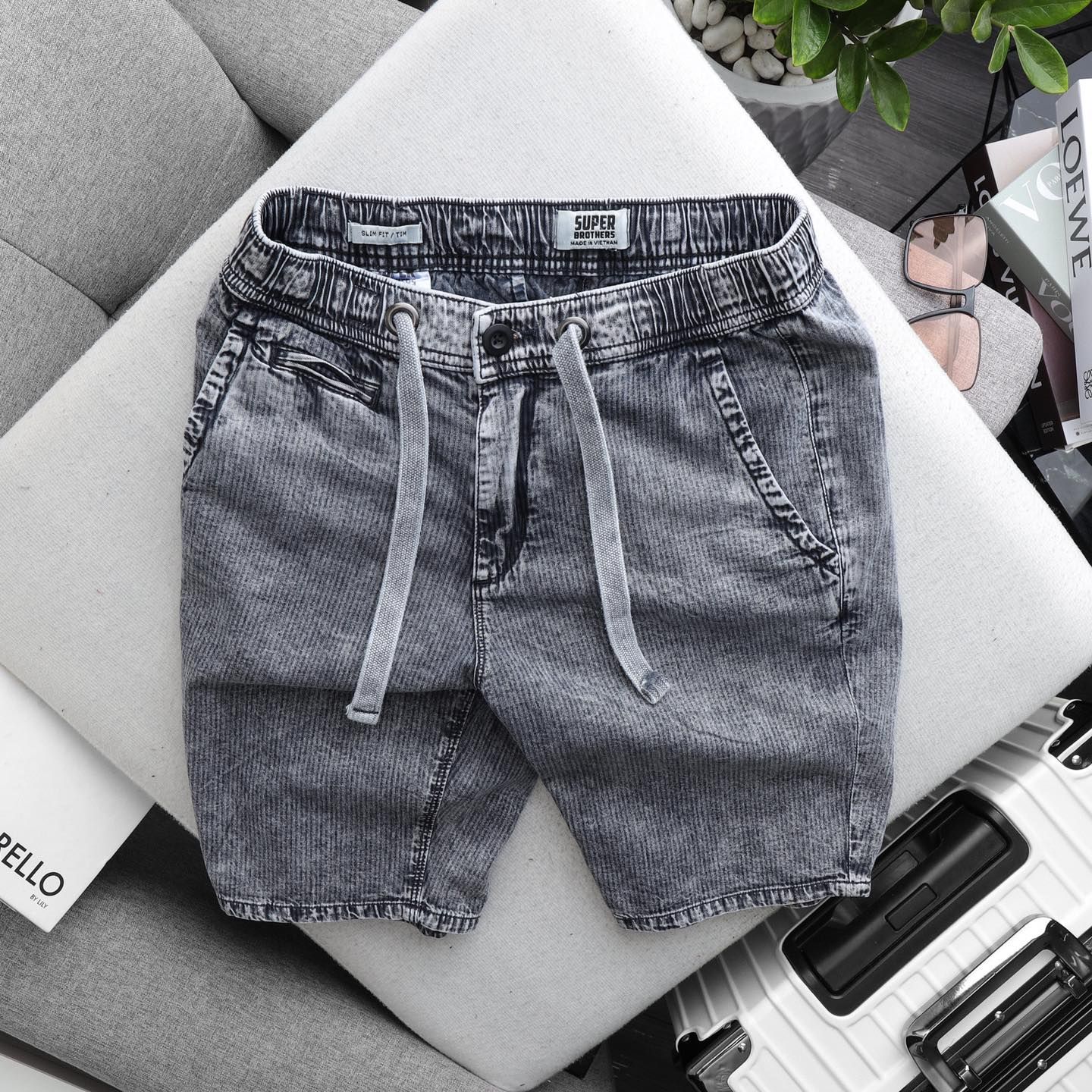  SHORT DENIM SUPER BROS WASH SỌC DÂY RÚT 