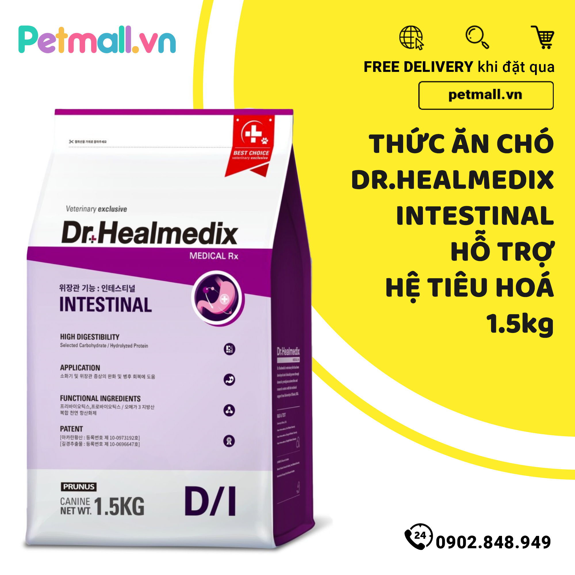 Thức ăn chó Dr.Healmedix INTESTINAL D/I - Hỗ trợ hệ tiêu hoá 1.5kg