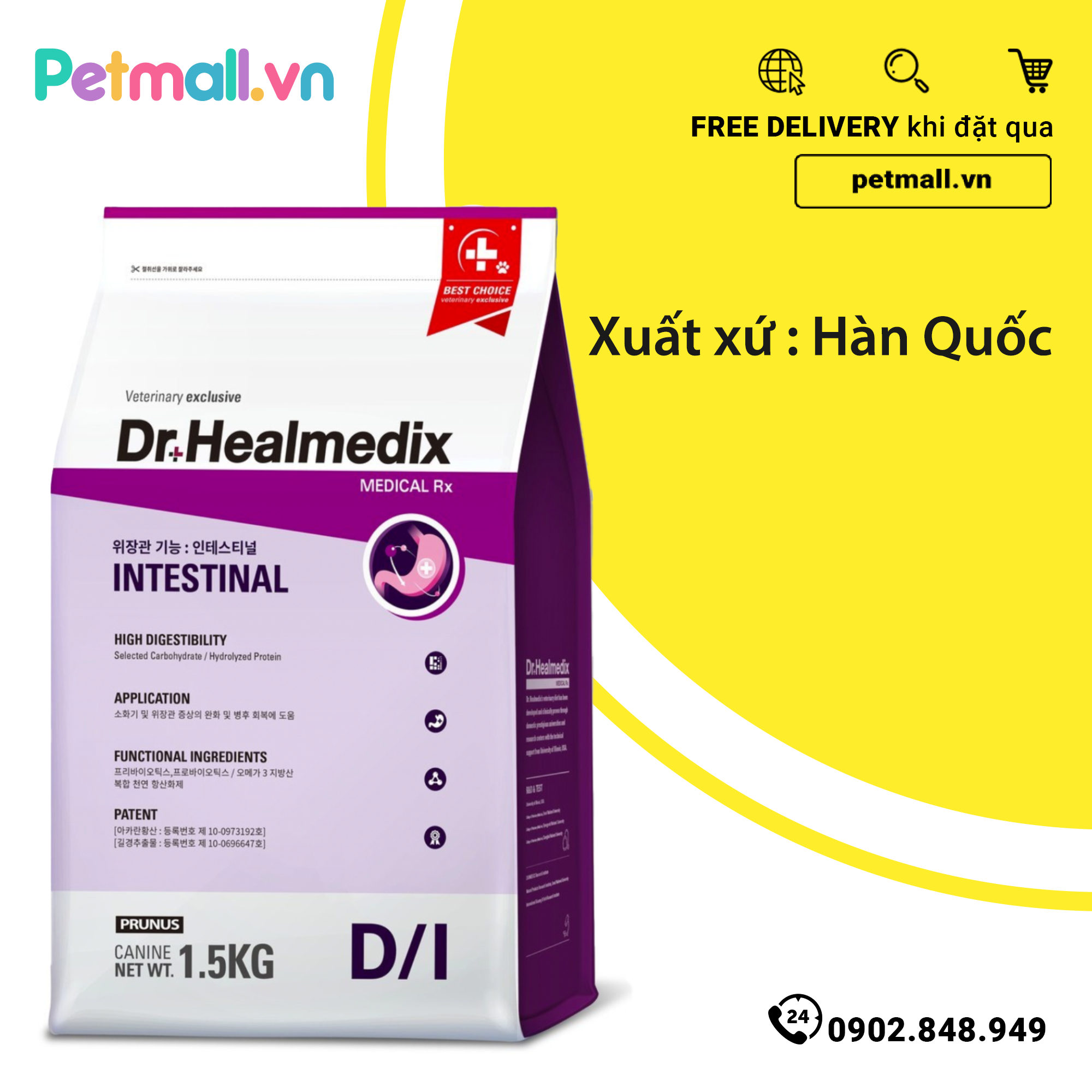 Thức ăn chó Dr.Healmedix INTESTINAL D/I - Hỗ trợ hệ tiêu hoá 1.5kg