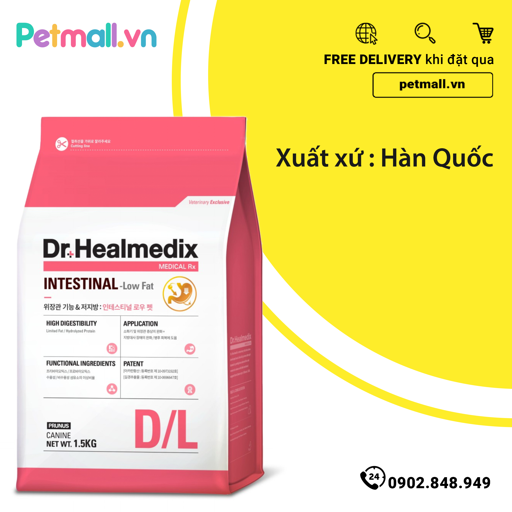 Thức ăn chó Dr.Healmedix INTESTIAL LOW FAT D/L - Hỗ trợ đường tiêu hoá ít béo 1.5kg