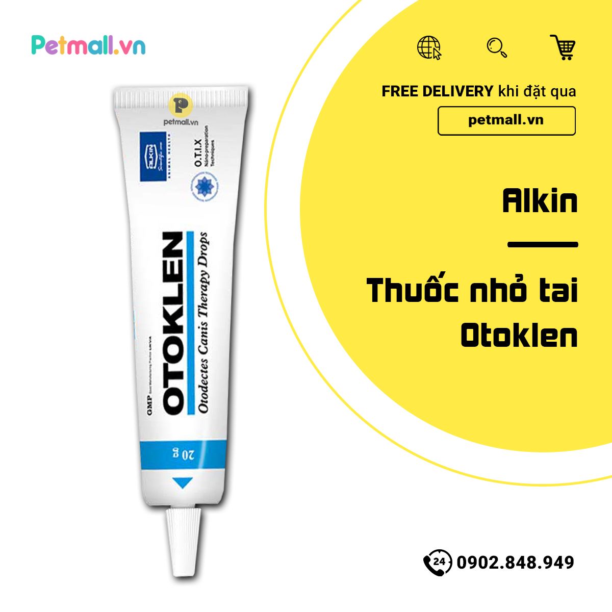 Thuốc nhỏ tai Otoklen trị ve, nhiễm trùng lỗ tai 20g