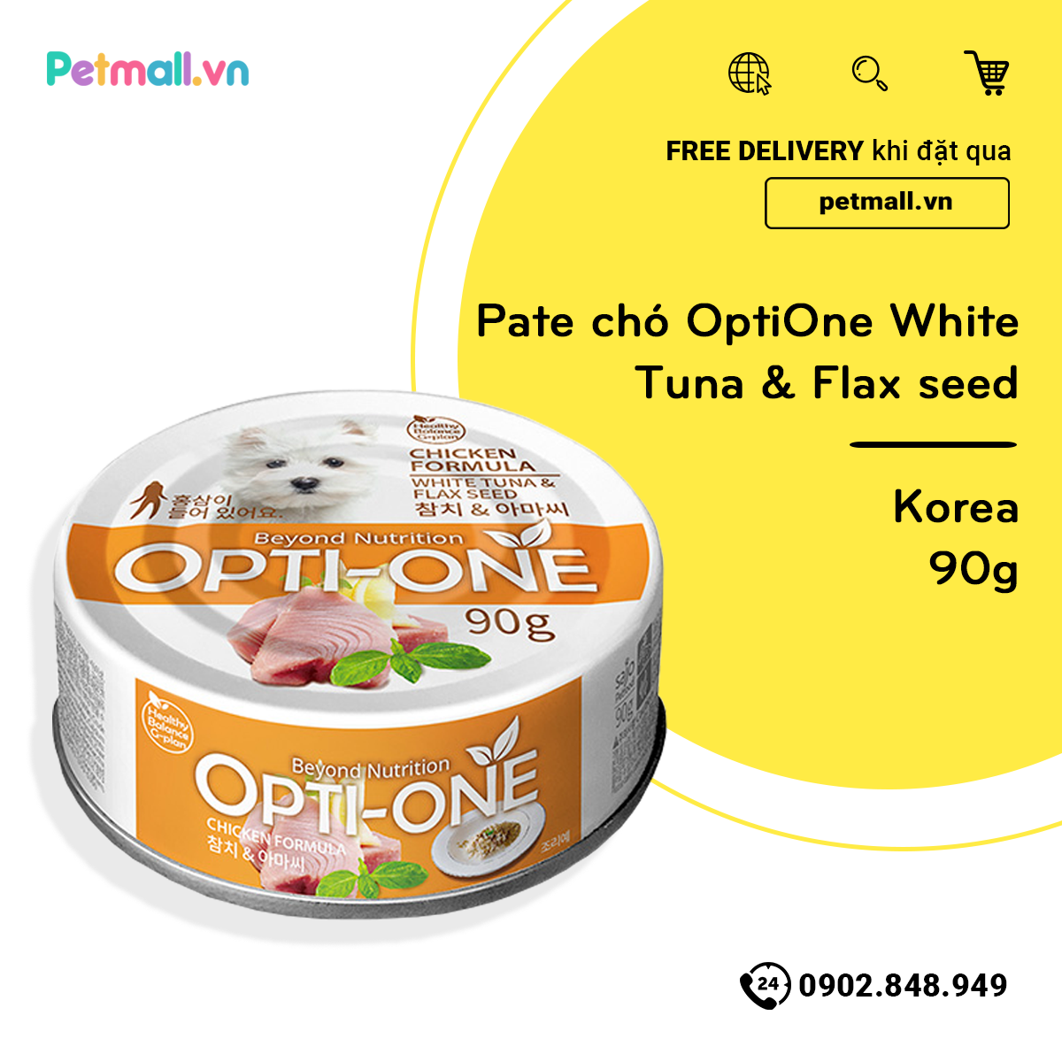 Pate chó OptiOne White Tuna & Flax seed 90g - Korea