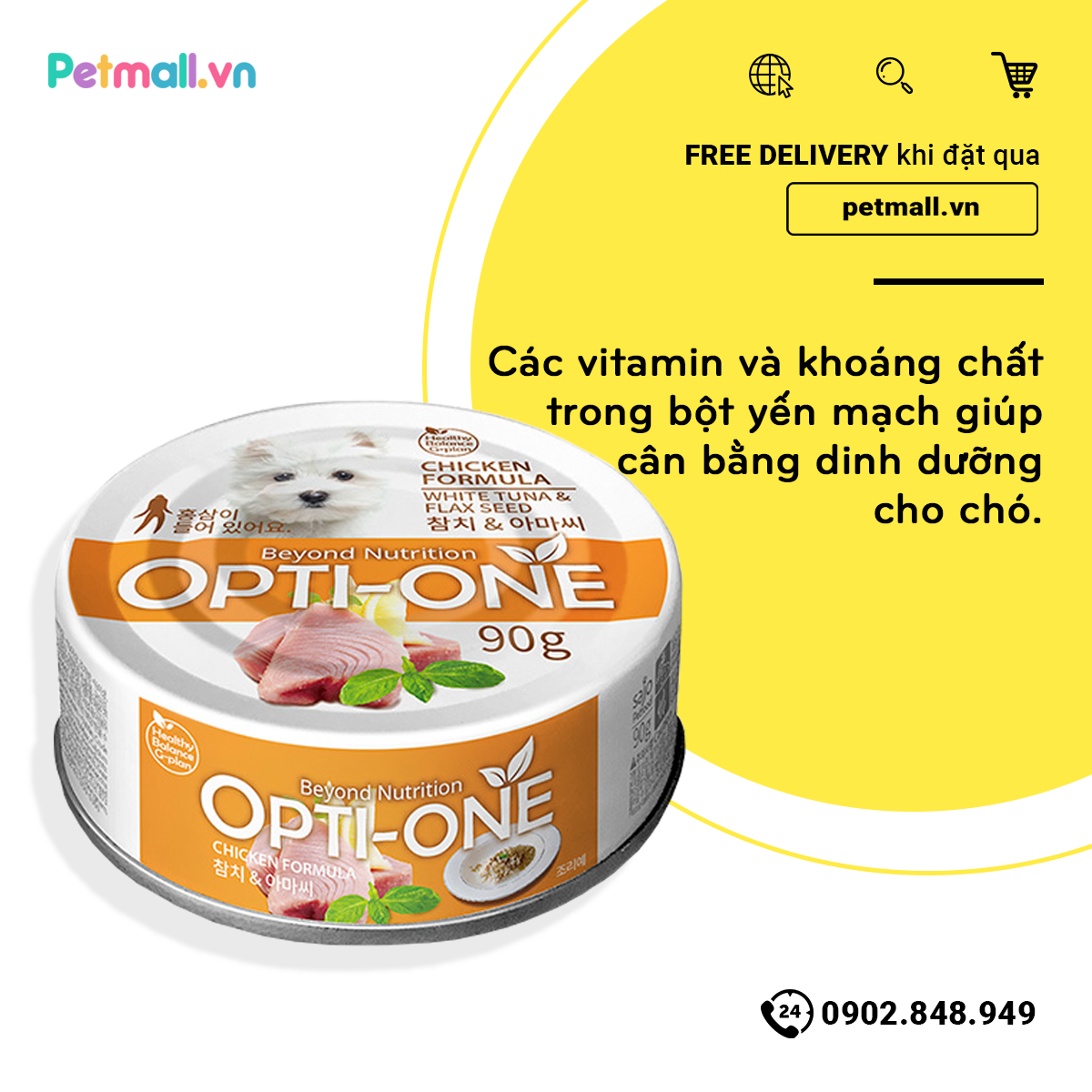 Pate chó OptiOne White Tuna & Flax seed 90g - Korea