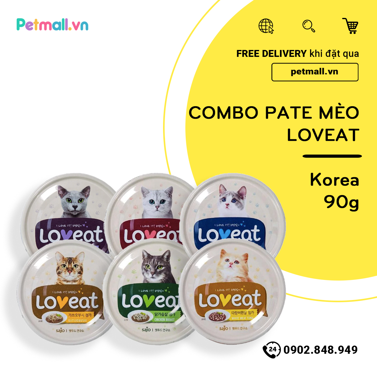 Combo pate mèo LoveEat 90g - Korea - 48 lon