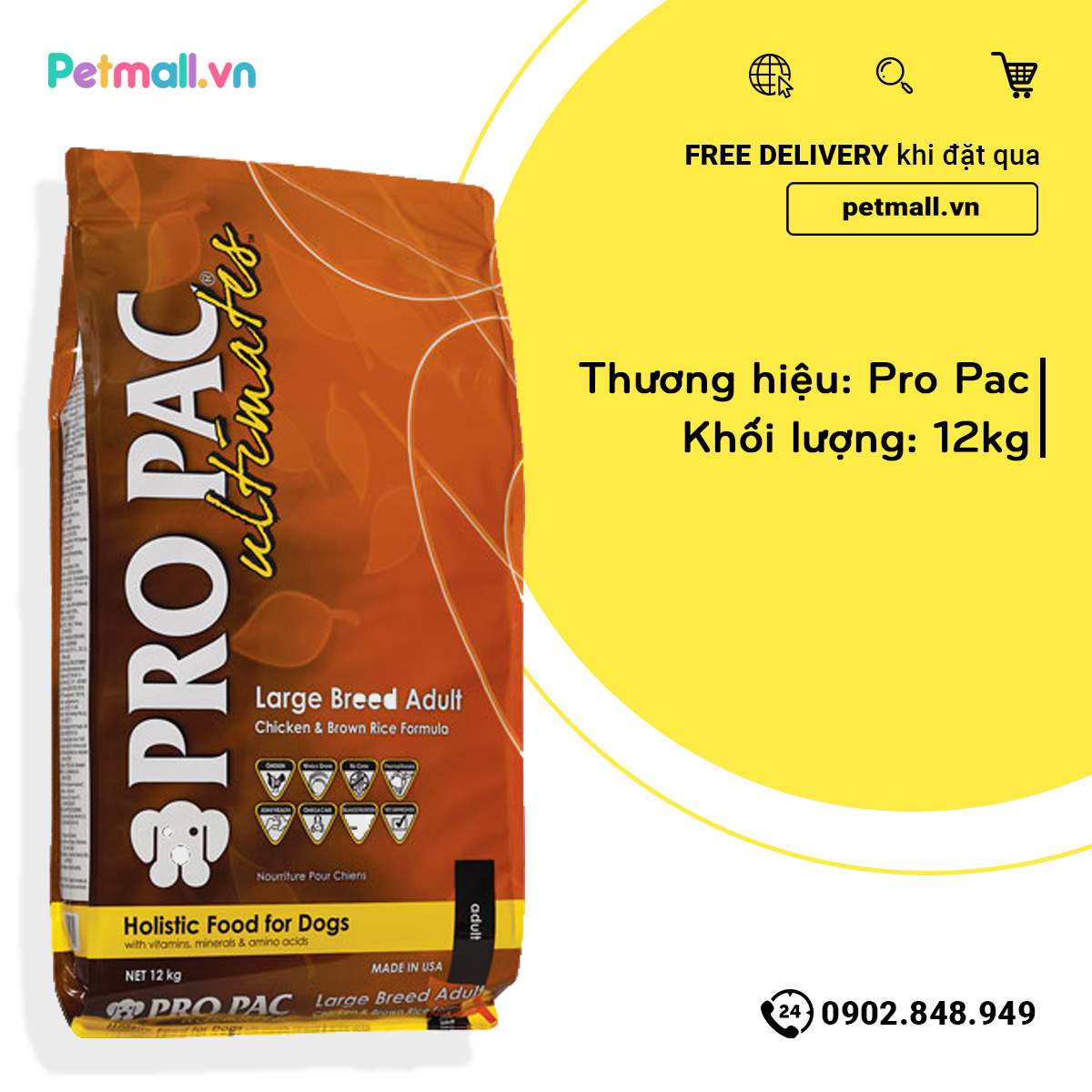Thức ăn chó Pro Pac Ultimates Chicken & Brown Rice Formula 12kg