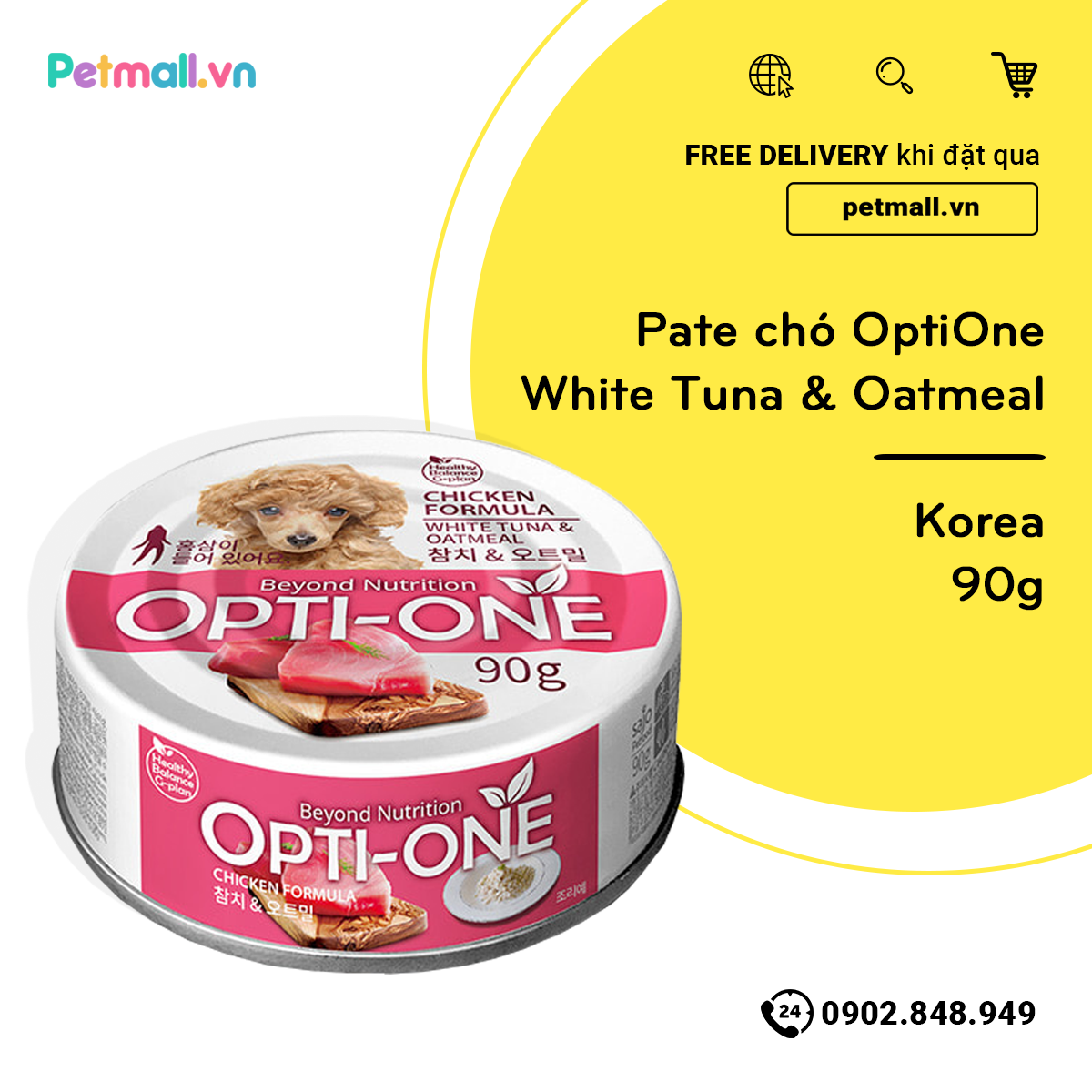 Pate chó OptiOne White Tuna & Oatmeal 90g - Korea