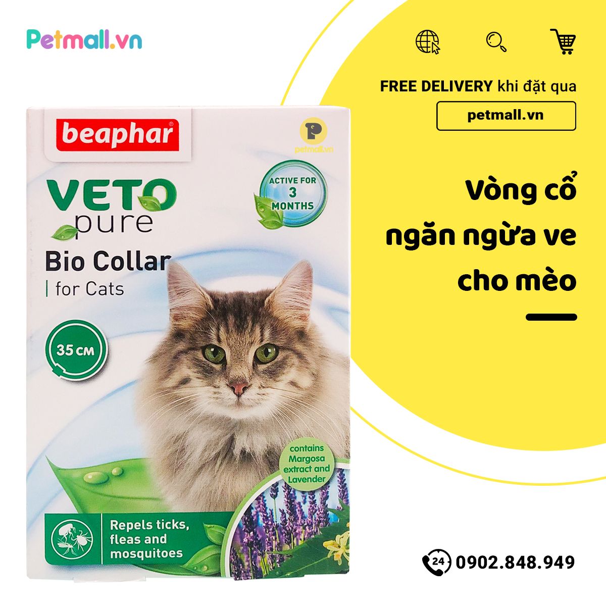 Vòng cổ ngăn ngừa ve cho mèo VetoPure