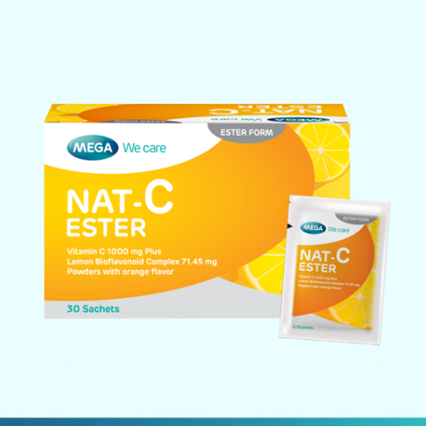  Gói bột hòa tan Vitamin C vị cam, sáng da, tăng cường đề kháng, giảm cảm cúm, cảm lạnh NAT C ESTER 30 gói (30 ngày) 