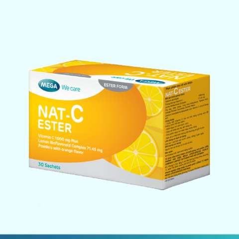  Gói bột hòa tan Vitamin C vị cam, sáng da, tăng cường đề kháng, giảm cảm cúm, cảm lạnh NAT C ESTER 30 gói (30 ngày) 