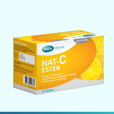  Gói bột hòa tan Vitamin C vị cam, sáng da, tăng cường đề kháng, giảm cảm cúm, cảm lạnh NAT C ESTER 30 gói (30 ngày) 
