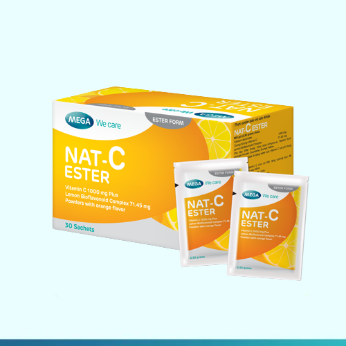 NAT C ESTER (Hộp 30 gói) Gói bột bổ sung Vitamin C 1000mg Nàng Mega