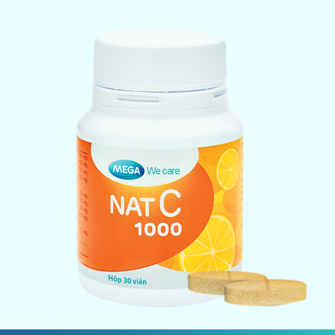  [HSD 4 NĂM] Viên uống Vitamin C sáng da, tăng cường đề kháng, giảm cảm cúm, cảm lạnh Mega We Care NAT C 1000 (30 viên) 