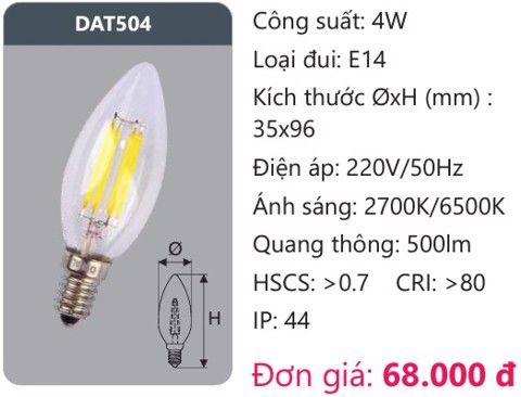  BÓNG ĐÈN LED EDISON 4W DUHAL DAT504 