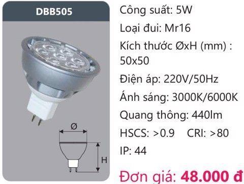  BÓNG ĐÈN GHIM LED DUHAL 5W DBB505 