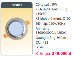  ĐÈN LED ÂM TRẦN 3 (BA) MÀU DUHAL 9W - DFX009 / DFX 009 