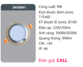 ĐÈN LED ÂM TRẦN DUHAL 9W - DFX0091 / DFX 0091 