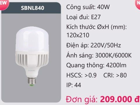  BÓNG ĐÈN TRỤ LED 40W DUHAL SBNL840 