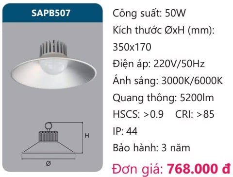 ĐÈN LED NHÀ XƯỞNG DUHAL 50W SAPB507 / SAPB 507