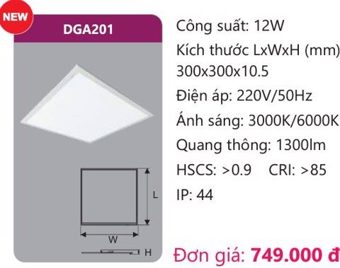  ĐÈN LED PANEL 300 X 300 (30x30) DUHAL DGA201 / DGA 201 