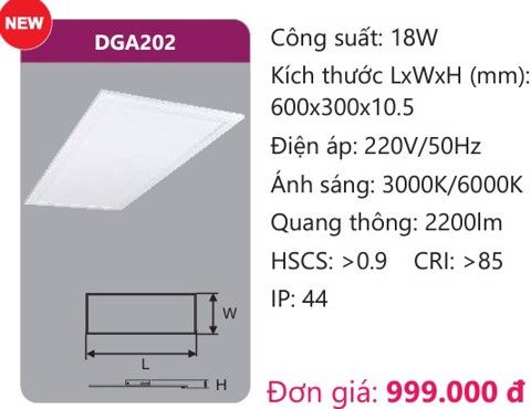 ĐÈN LED PANEL 300 X 600 (30X60) DUHAL DGA202 / DGA 202