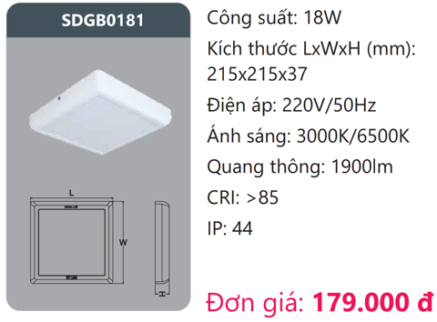 ĐÈN LED ỐP TRẦN DUHAL 18W SDGB0181 / SDGB 0181 / DGB0181 / DGB 0181