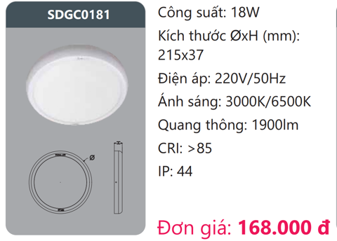  ĐÈN LED ỐP TRẦN DUHAL 18W SDGC0181 / SDGC 0181 / DGC0181 / DGC 0181 