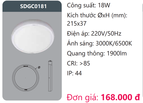 ĐÈN LED ỐP TRẦN DUHAL 18W SDGC0181 / SDGC 0181 / DGC0181 / DGC 0181