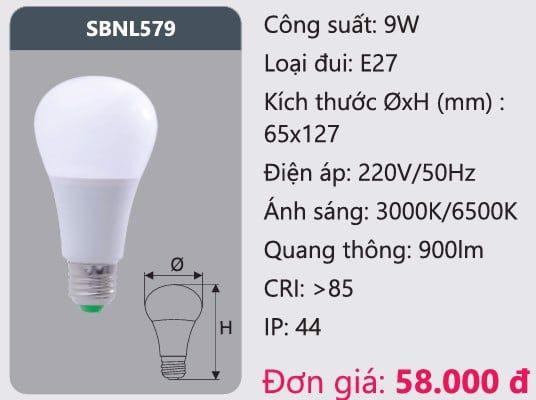  BÓNG LED BÚP 9W DUHAL SBNL579 