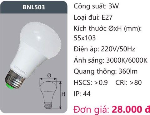  BÓNG ĐÈN LED DUHAL 3W SBNL503 / SBNL 503 