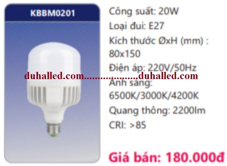  BÓNG ĐÈN LED DUHAL ĐỔI MÀU 20W KBBM0201 / KBBM 0201 - GẮN ĐUÔI VẶN (CHUI VẶN) LỚN E27 