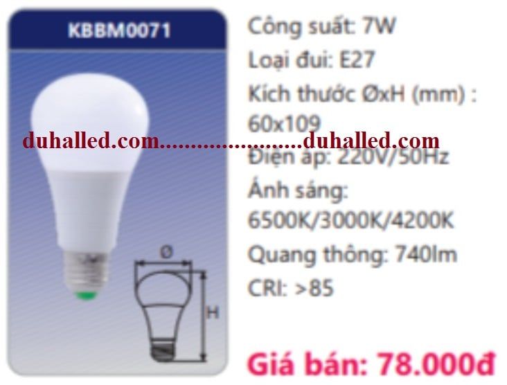  BÓNG ĐÈN LED DUHAL ĐỔI MÀU 7W KBBM0071 / KBBM 0071 - GẮN ĐUÔI VẶN (CHUI VẶN) LỚN E27 