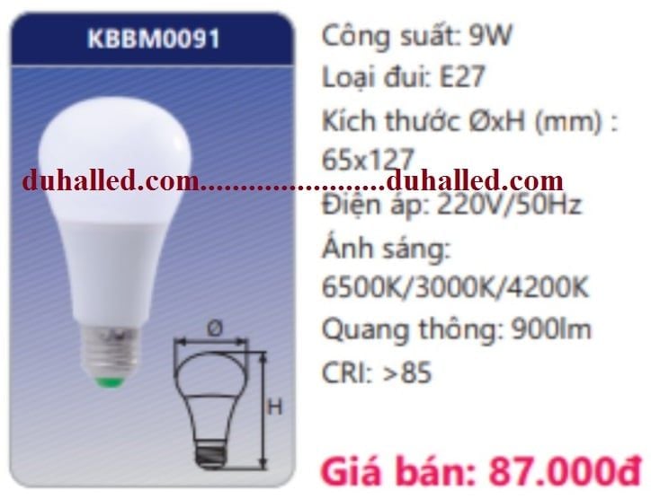 BÓNG ĐÈN LED DUHAL ĐỔI MÀU 9W KBBM0091 / KBBM 0091 - GẮN ĐUÔI VẶN (CHUI VẶN) LỚN E27