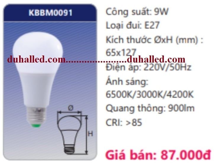  BÓNG ĐÈN LED DUHAL ĐỔI MÀU 9W KBBM0091 / KBBM 0091 - GẮN ĐUÔI VẶN (CHUI VẶN) LỚN E27 