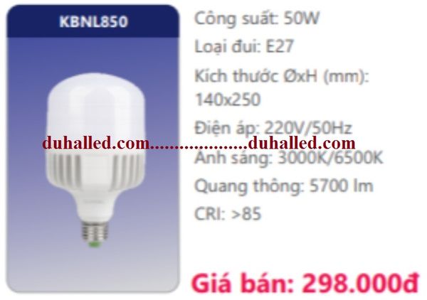  BÓNG ĐÈN LED DUHAL 50W KBNL850 / KBNL 850 VẶN ĐUÔI LỚN E27 