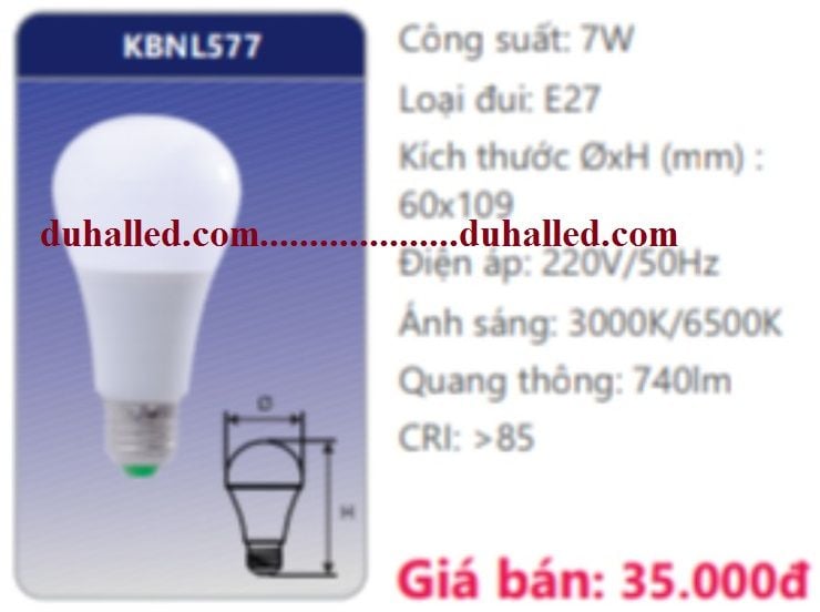 BÓNG ĐÈN LED DUHAL 7W KBNL577 / KBNL 577 VẶN ĐUÔI LỚN E27