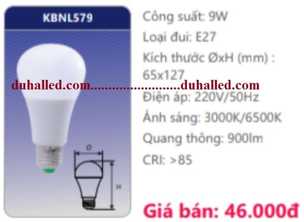  BÓNG ĐÈN LED DUHAL 9W KBNL579 / KBNL 579 VẶN ĐUÔI LỚN E27 