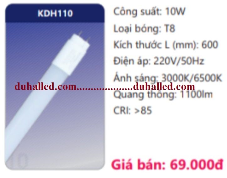 BÓNG TUÝP LED DUHAL 0,6M (6 TẤC / 0.6M) 10W KDH110 / KDH 110