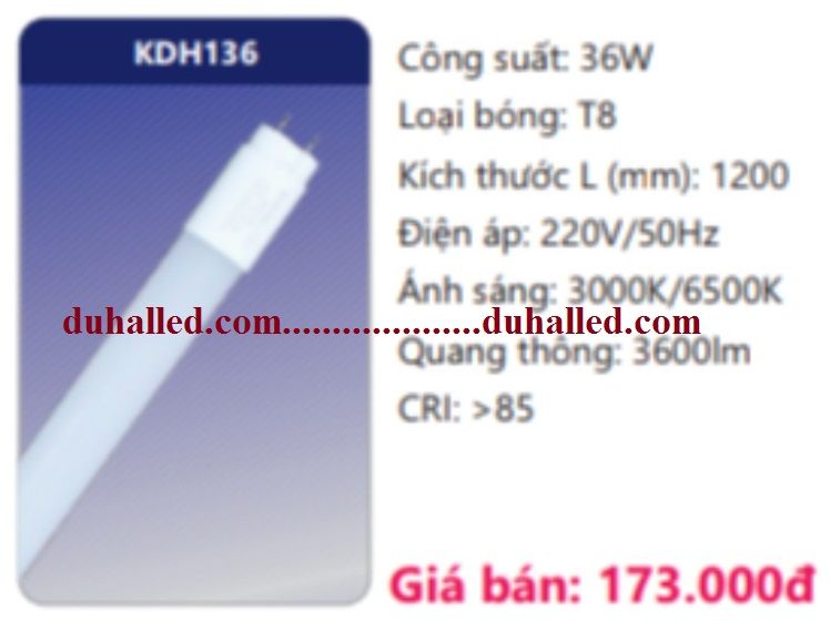  BÓNG TUÝP LED DUHAL 1M2 (1 mét 2 / 1.2M) 36W KDH136 / KDH 136 