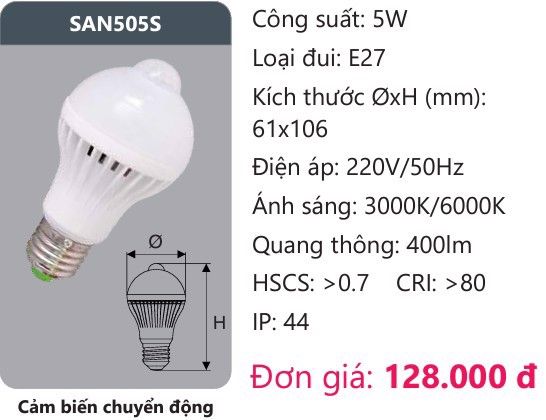 BÓNG ĐÈN LED CẢM ỨNG CHUYỂN ĐỘNG DUHAL - 5W ĐUÔI VẶN E27