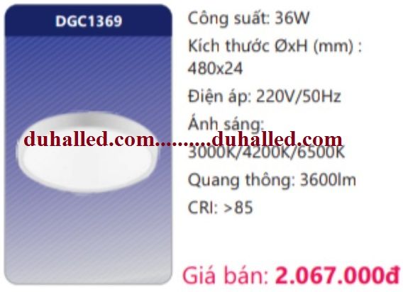  ĐÈN LED PANEL ỐP TRẦN SIÊU MỎNG CAO CẤP ĐỔI MÀU THÔNG MINH DUHAL 36W DGC1369 / DGC1369 