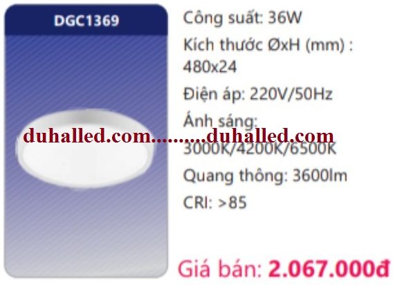 ĐÈN LED PANEL ỐP TRẦN SIÊU MỎNG CAO CẤP ĐỔI MÀU THÔNG MINH DUHAL 36W DGC1369 / DGC1369
