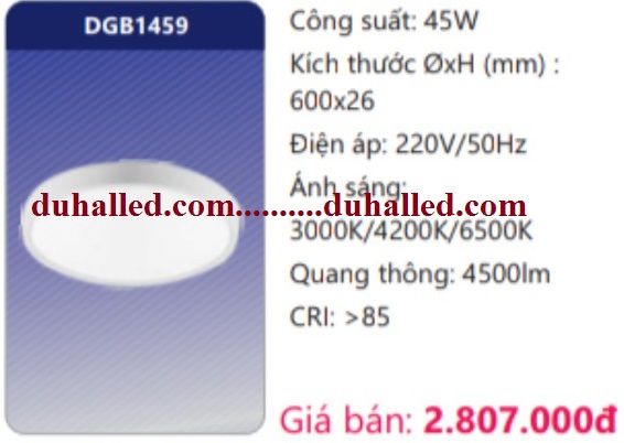  ĐÈN LED PANEL ỐP TRẦN SIÊU MỎNG CAO CẤP ĐỔI MÀU THÔNG MINH DUHAL 45W DGB1459 / DGB1459 