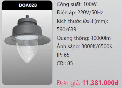  đầu đèn trụ công viên duhal doa028 100w 