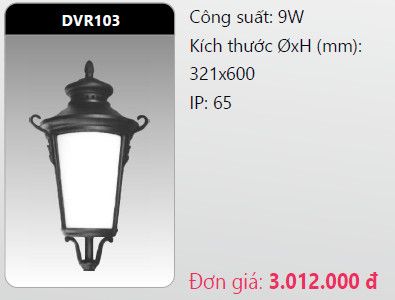 đầu đèn trụ công viên duhal dvr103 9w
