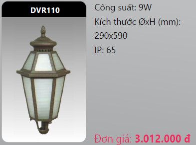  đầu đèn trụ công viên duhal dvr110 9w 