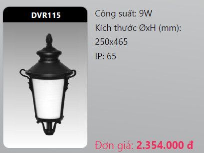  đầu đèn trụ công viên duhal dvr115 9w 