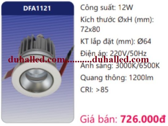 ĐÈN LED ÂM TRẦN CHIẾU ĐIỂM DUHAL 12W DFA1121 / DFA 1121