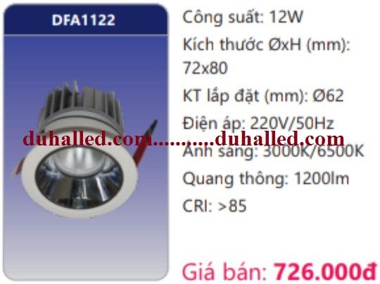 ĐÈN LED ÂM TRẦN CHIẾU ĐIỂM DUHAL 12W DFA1122 / DFA 1122